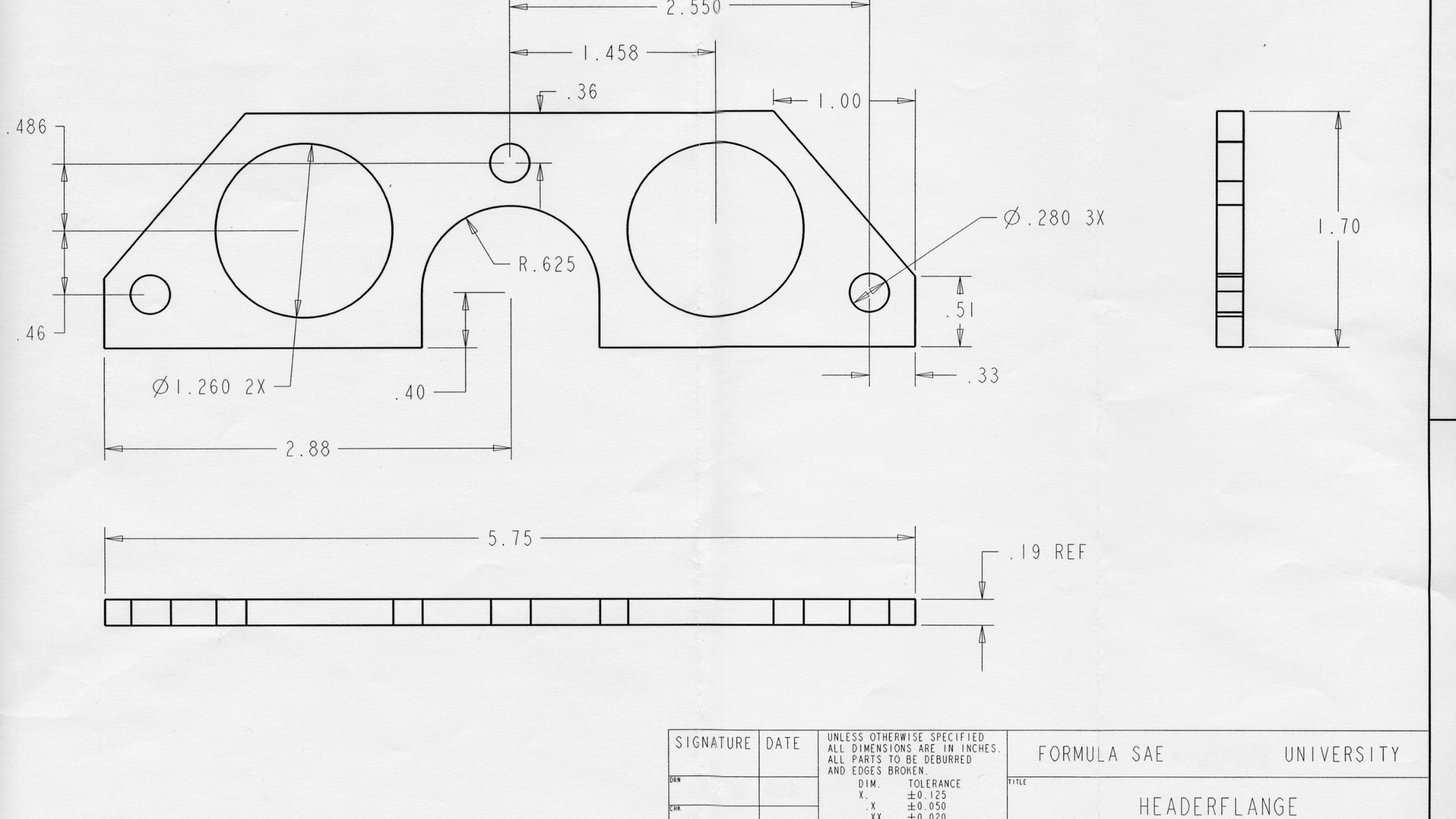 Engineering technical drawing showing dimensional tolerances